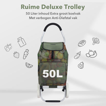 Boodschappentrolley Deluxe 50L met koelvak groen - boodschappenwagen - steekwagenfunctie