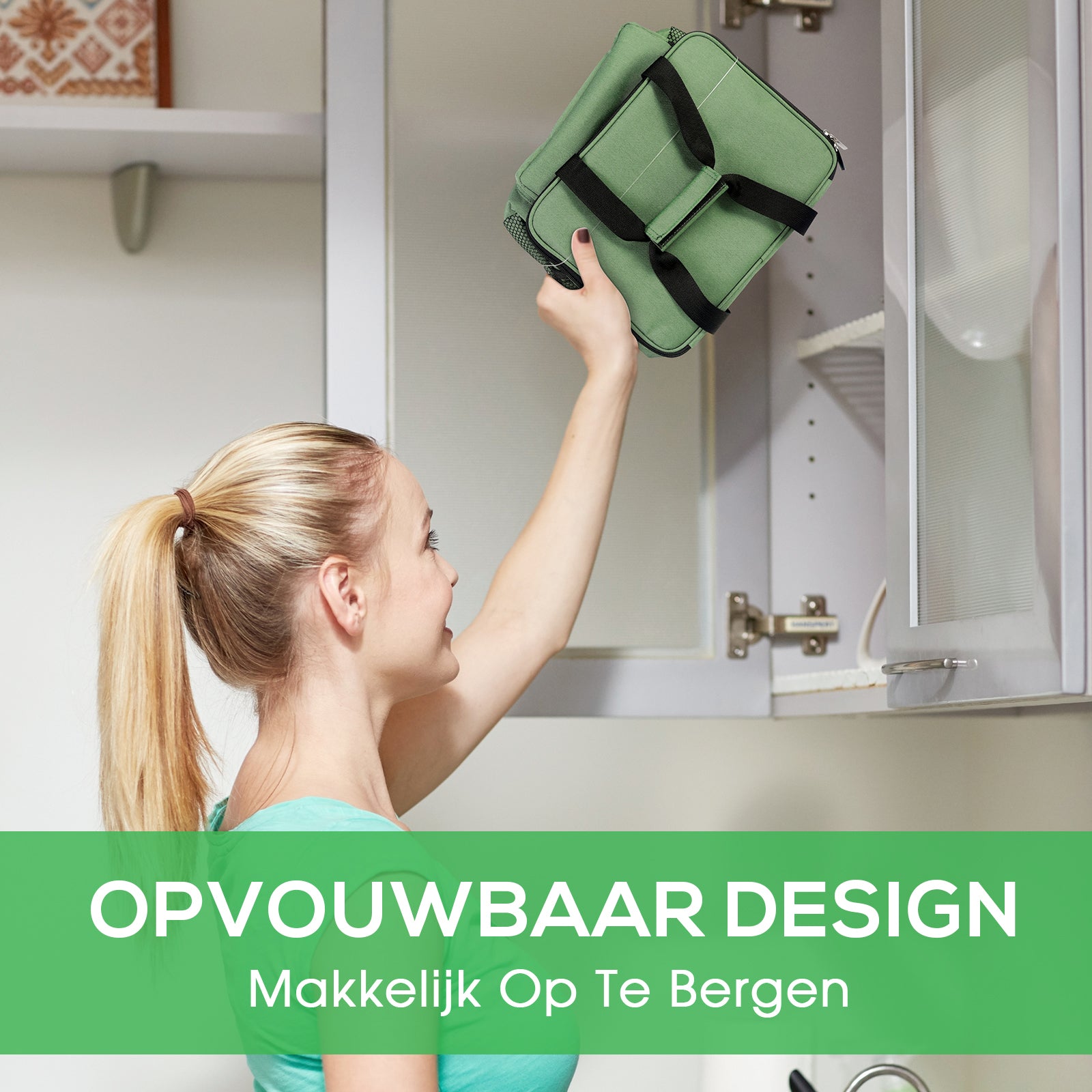 Koeltas 15L groen - lunchtas - 4-laags geïsoleerd - opvouwbaar - incl. 2 gratis koelelementen en draagband