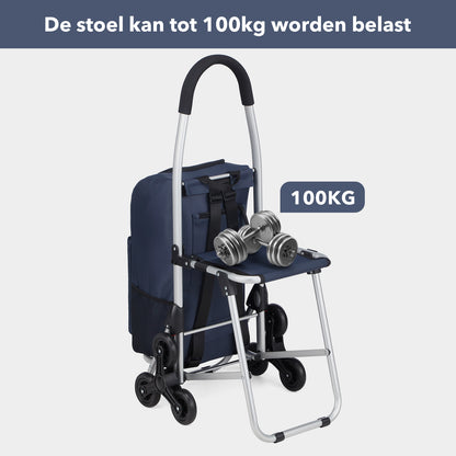 Packaway 35L Boodschappentrolley met 6 Wielen voor Trappen - Klapstoel Functie - Steekwagen Functie - Geïsoleerd - Afneembare Rugzak - Blauw