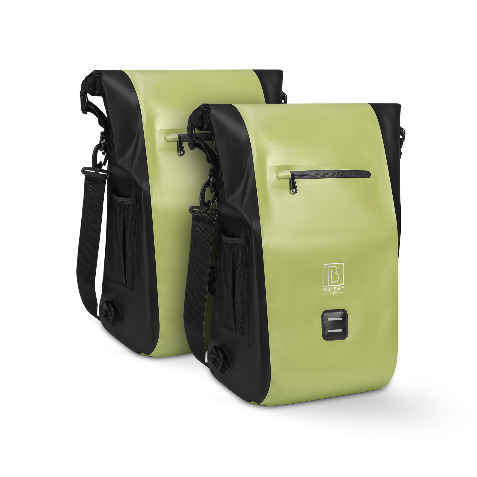 3 in 1 waterproof rolltop bicycle bag set 40-52L green - reflective - high visibility - bicycle bag - backpack - shoulder bag