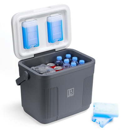 Brisby Koelbox 22L grijs + 3-delige vershoudbakjes + 2 thermosflessen 0,5L set