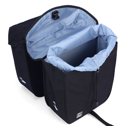 Brisby Dubbele Fietstas 34 Liter – Voor Gewone en Elektrische Fiets – Waterafstotend Polyester – Met Trekkoord, Gespsluiting en Reflectie – Zwart