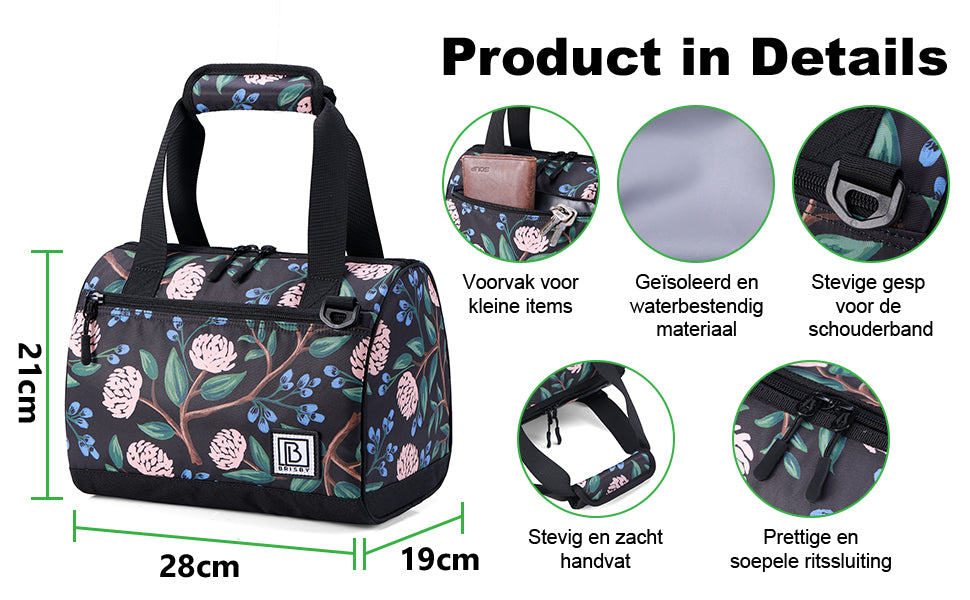 Koeltas 10L passion flower -  Lunchtas - 4-laags geïsoleerd - 2 gratis koelelementen - incl. schouderband