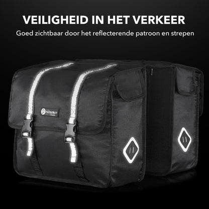 Packaway Double Panniers - Waterproof Panniers Electric Bike - Reflective - Black 36 Liters