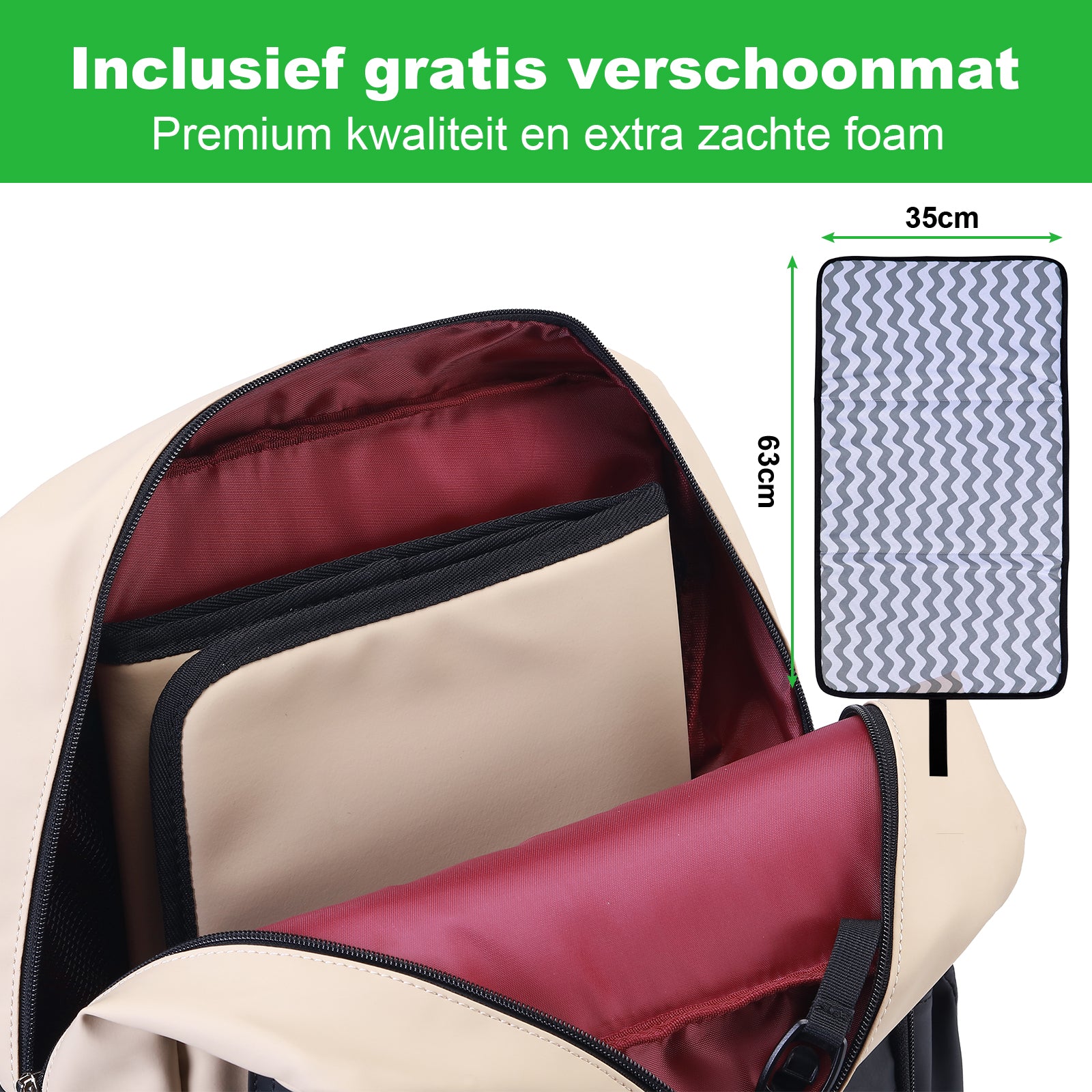 Two-tone slijtvaste luiertas crème en zwart - Verzorgingstas - incl. buggymontage en verschoningsmat
