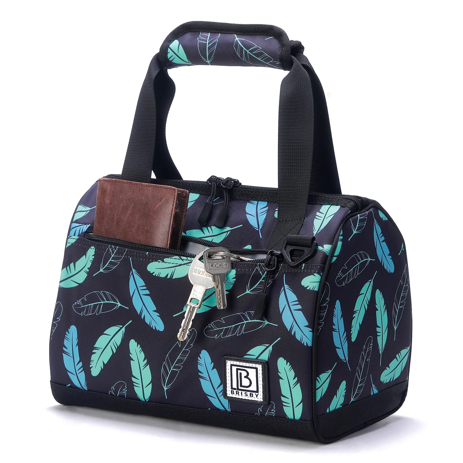 Koeltas 10L black feathers -  Lunchtas - 4-laags geïsoleerd - 2 gratis koelelementen - incl. schouderband