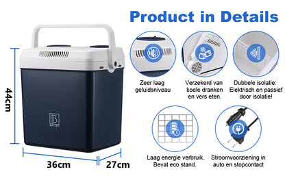 Elektrische koelbox 25L blauw - AC/DC 12V, 220/230V - incl. divider - vergrendelbare deksel