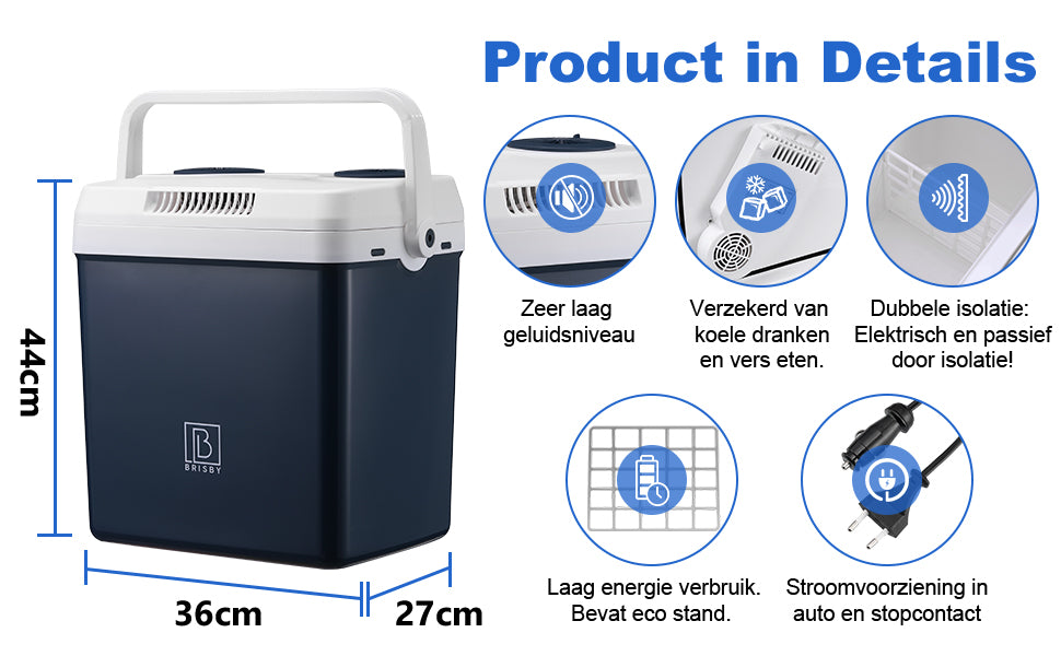 Elektrische koelbox 25L blauw - AC/DC 12V, 220/230V - incl. divider - vergrendelbare deksel