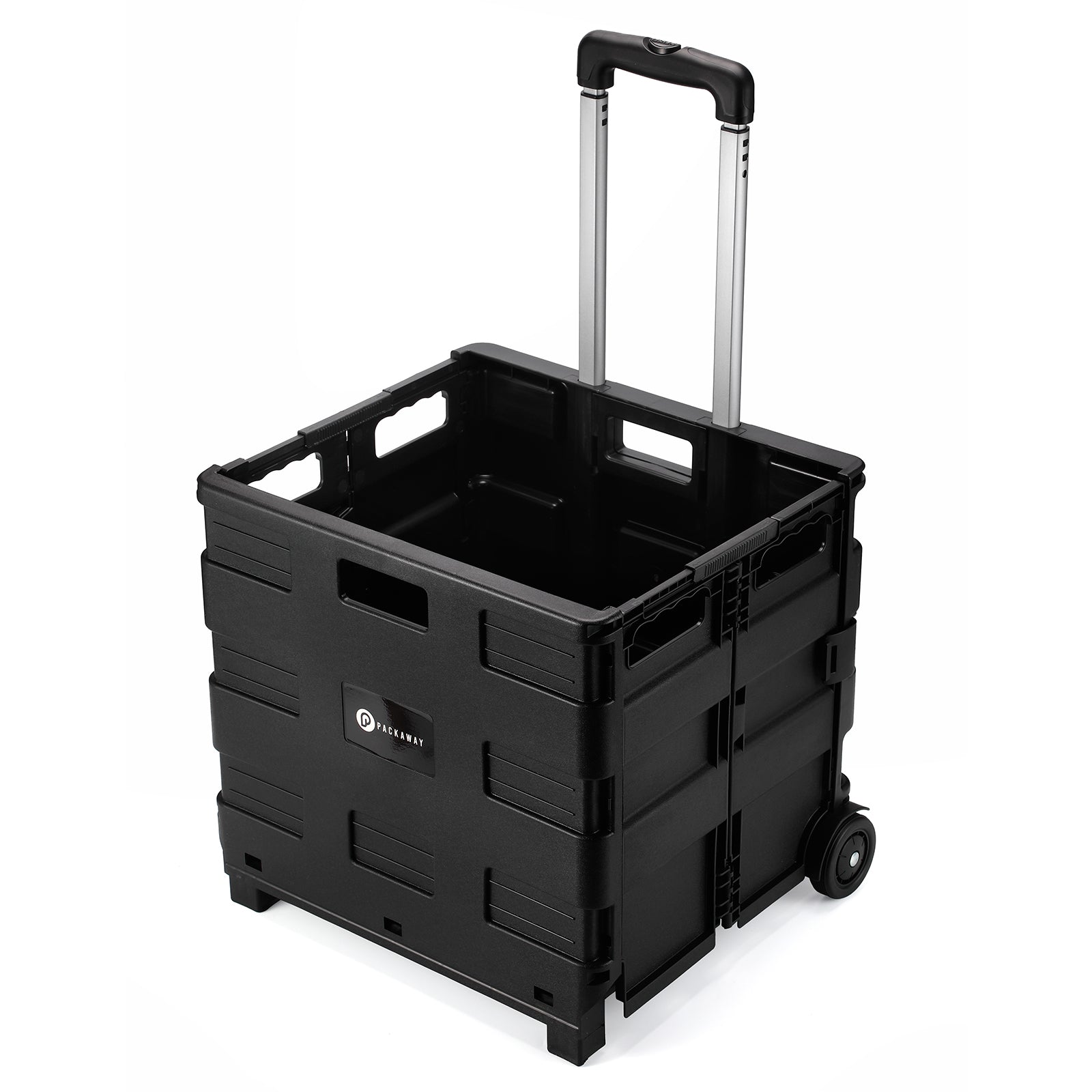 Boodschappentrolley 50L XL zwart - boodschappenkrat - opbergbox - boodschappenwagen - vouwkrat - 35 kg draagvermogen - met deksel en telescopisch handvat