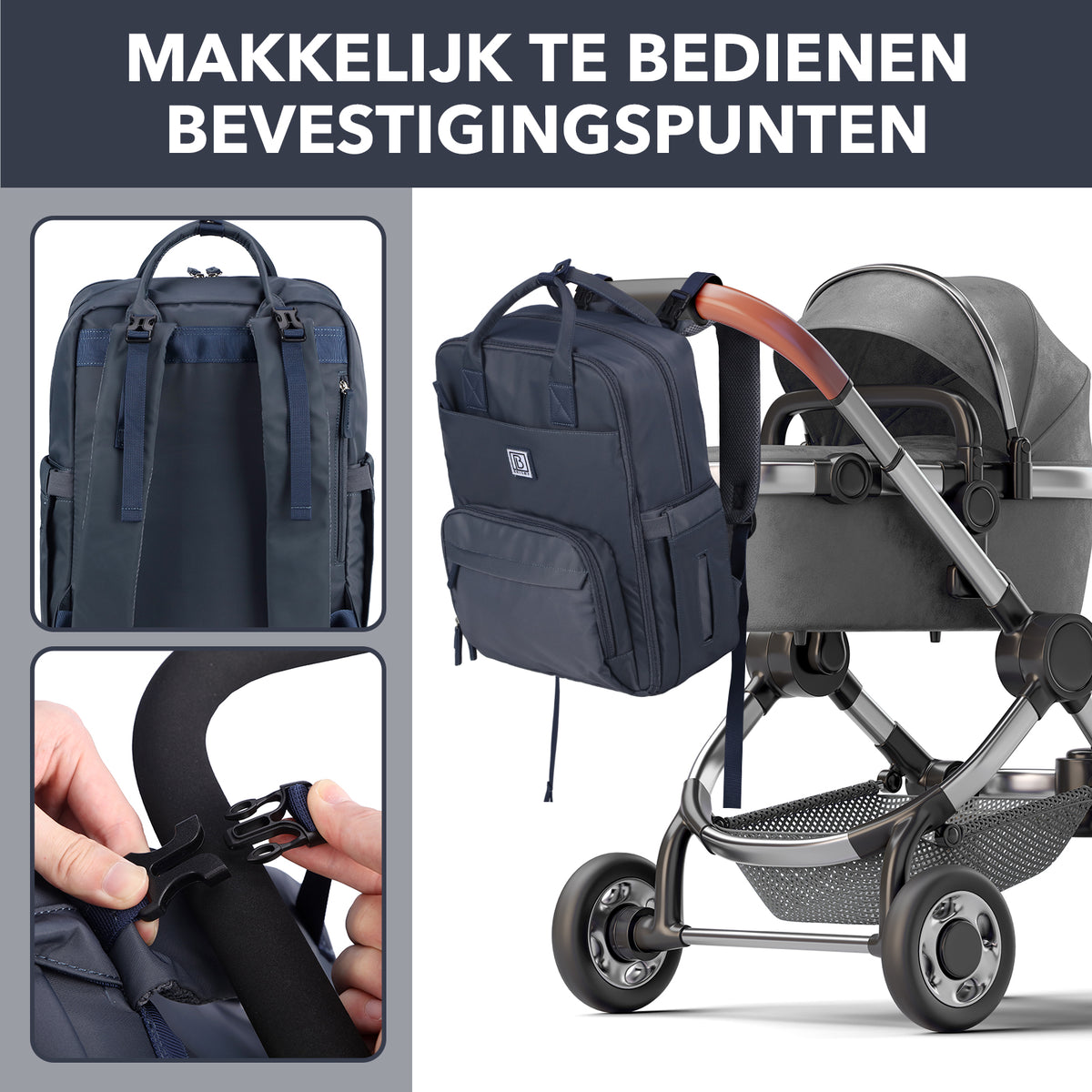 Brisby slijtvaste Luiertas – verzorgingstas – met buggymontage - Urban Blue