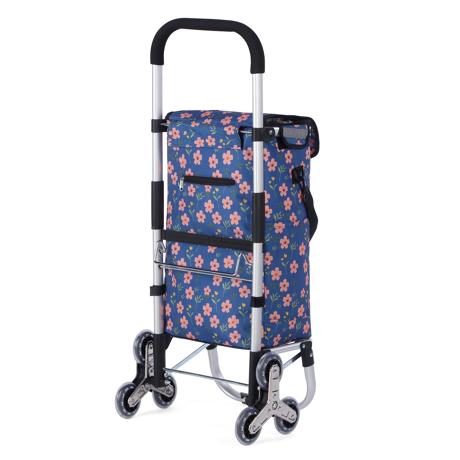 Packaway Boodschappentrolley met Trapwielen 40 Liter - Opvouwbare Boodschappenwagen met ruim Koelvak - Blue Blossom