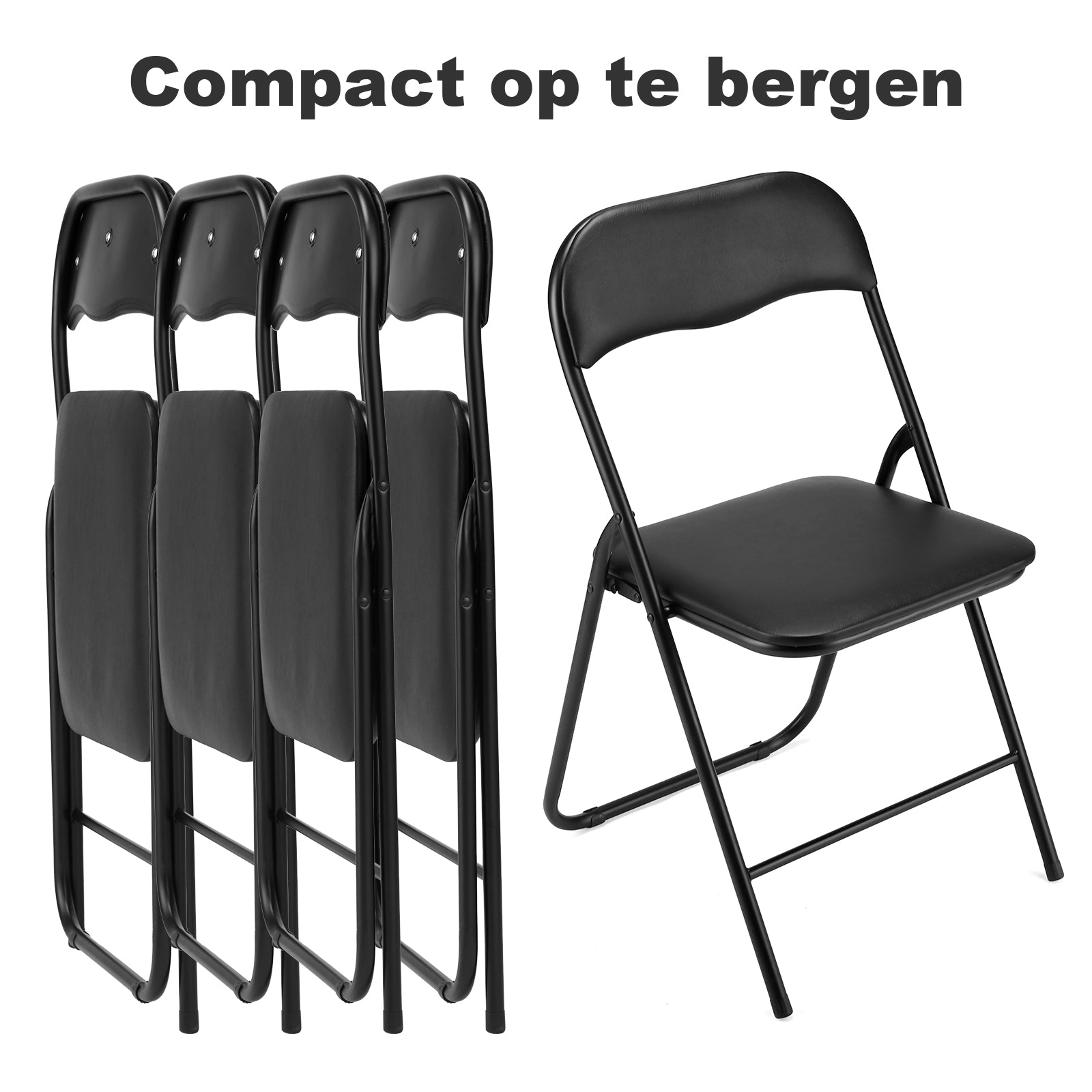 Bardi 2-delige Klapstoelen set PVC zwart - 100 kg draagvermogen
