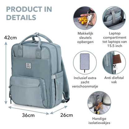 Brisby slijtvaste Luiertas – verzorgingstas – met buggymontage - Mist Blue