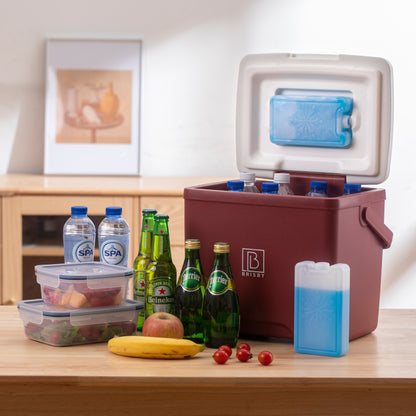 Brisby Koelbox - Frigobox - 13L- Rood - Tot maximaal 40 uur isolatie - Incl. 2 dikke koelelementen van 450ml - Met koelelementen vergrendeld in deksel en Brisby 500ml Zwarte Dubbelwandige Thermosfles