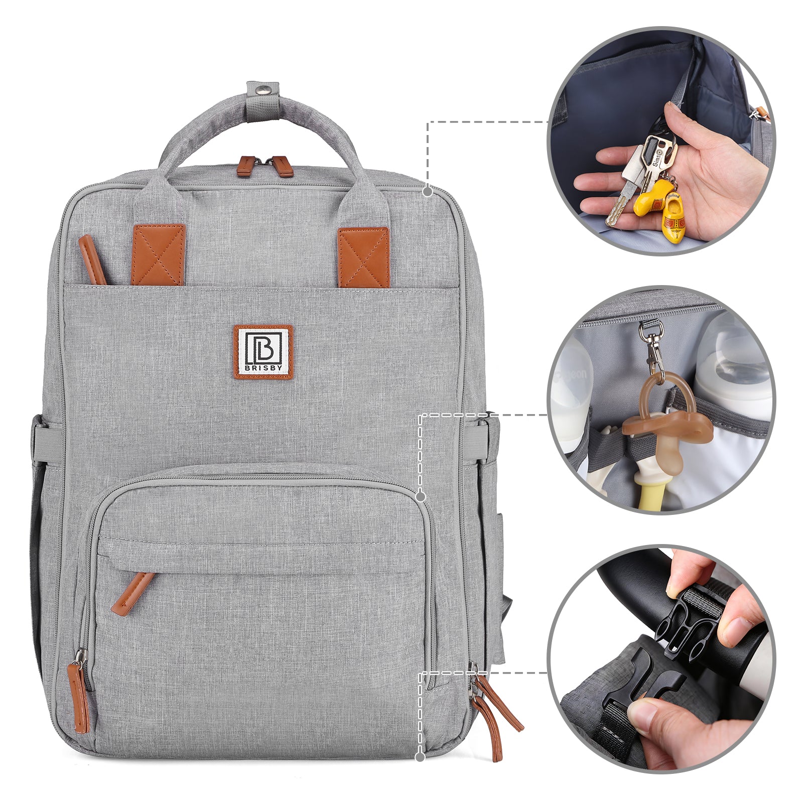 Brisby Luiertas original lichtgrijs - incl. buggymontage en verschoningsmat