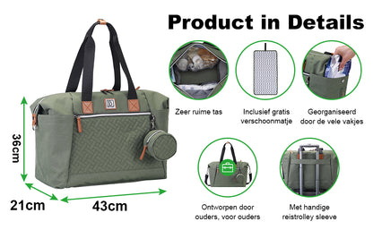 Brisby Wear-resistant Diaper Bag - Nursing Bag Large - Green - Including Changing Mat - Insulated Pockets - Pacifier Holder - Easy to Attach to the Stroller