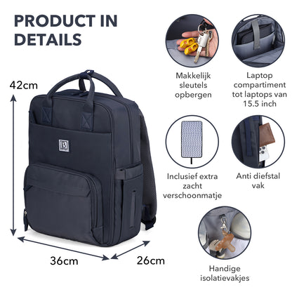 Brisby slijtvaste Luiertas – verzorgingstas – met buggymontage - Urban Blue