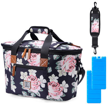 Cooler bag 21L flowers - Shopping bag - 4-layer insulated - 2 free cooling elements - incl. shoulder strap