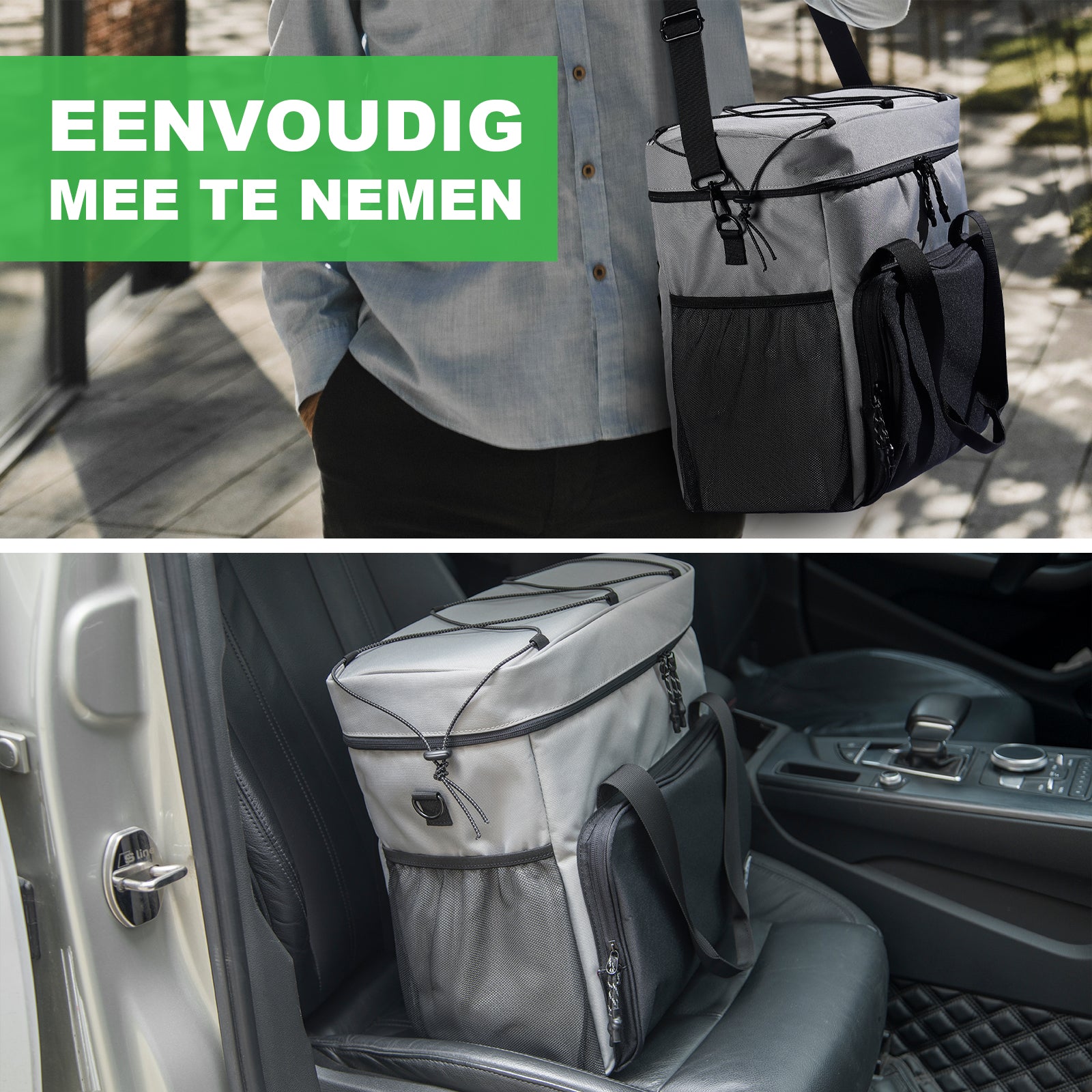 Koeltas 30L zwart-grijs-grijs - Lunchtas - 4 laags geïsoleerd - incl. 4 koelelementen