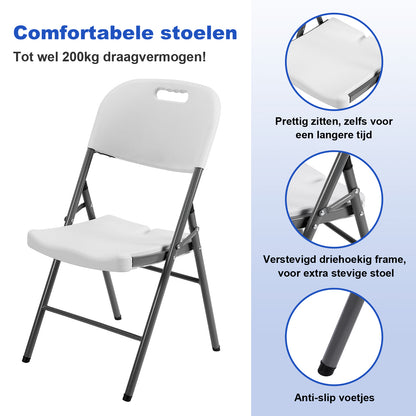 Bardi 8 Delige Klapstoelenset – Vouwstoelenset Zware Kwaliteit, Weersbestending 47 x 54 x 87 cm. – Wit