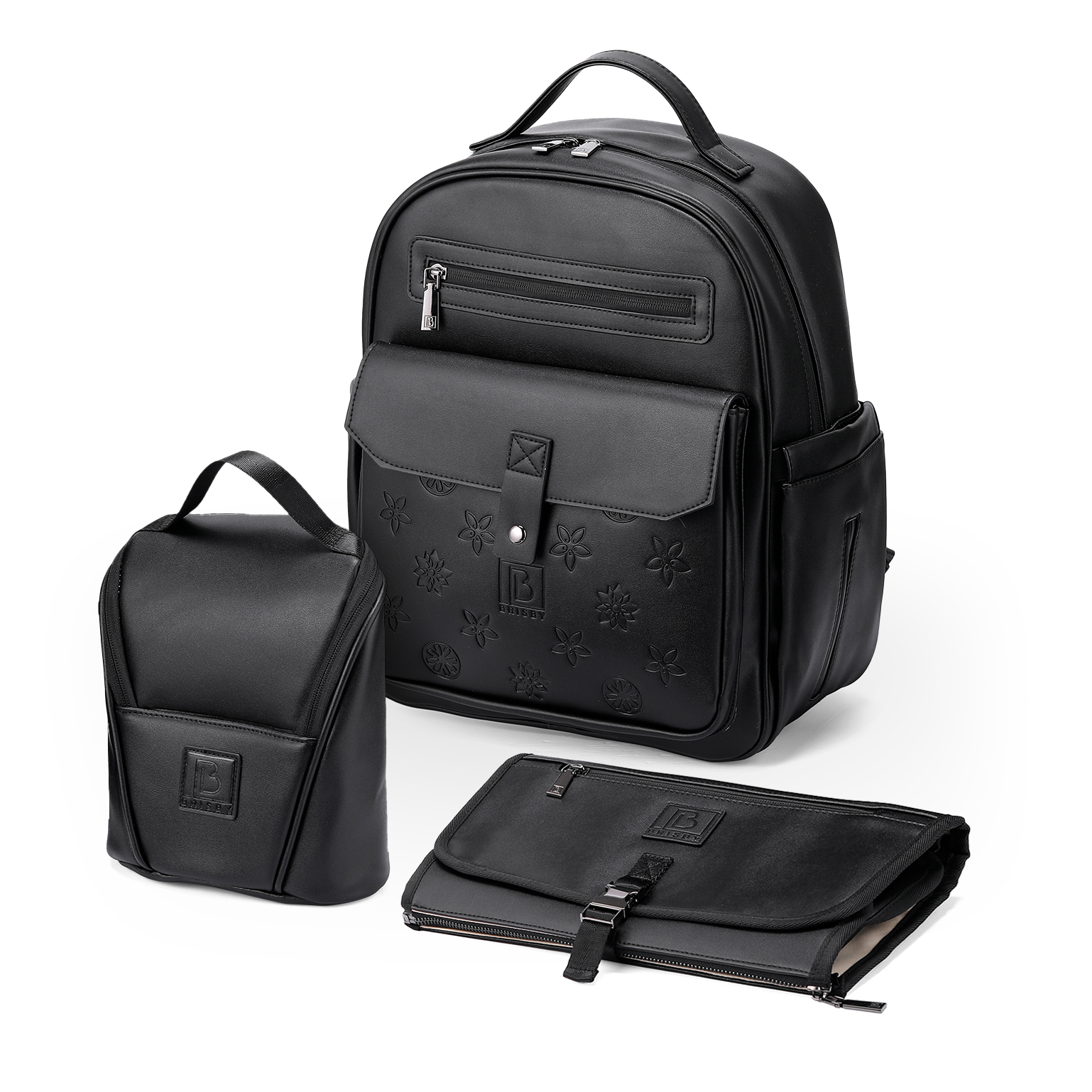 Venezia diaper bag and backpack black - nursing bag - hard-wearing - incl. buggy/pram hooks, changing mat and cool bag - PU leather