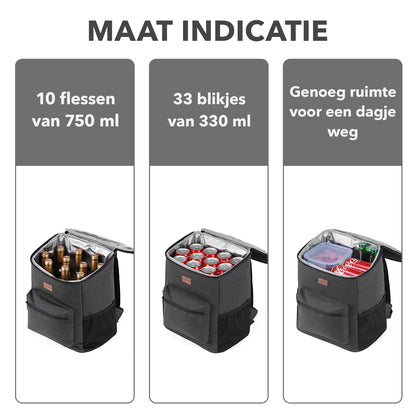 Packaway Koeltas rugzak 25L grijs - incl. 2  koelelementen, flessenopener