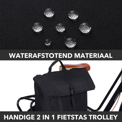 Fietstrolley Tas 2-in-1 Fietstas en Trolley Zwart 18-28L Laptopvak Verstelbare Hendel Bevestigingssysteem - Zwart