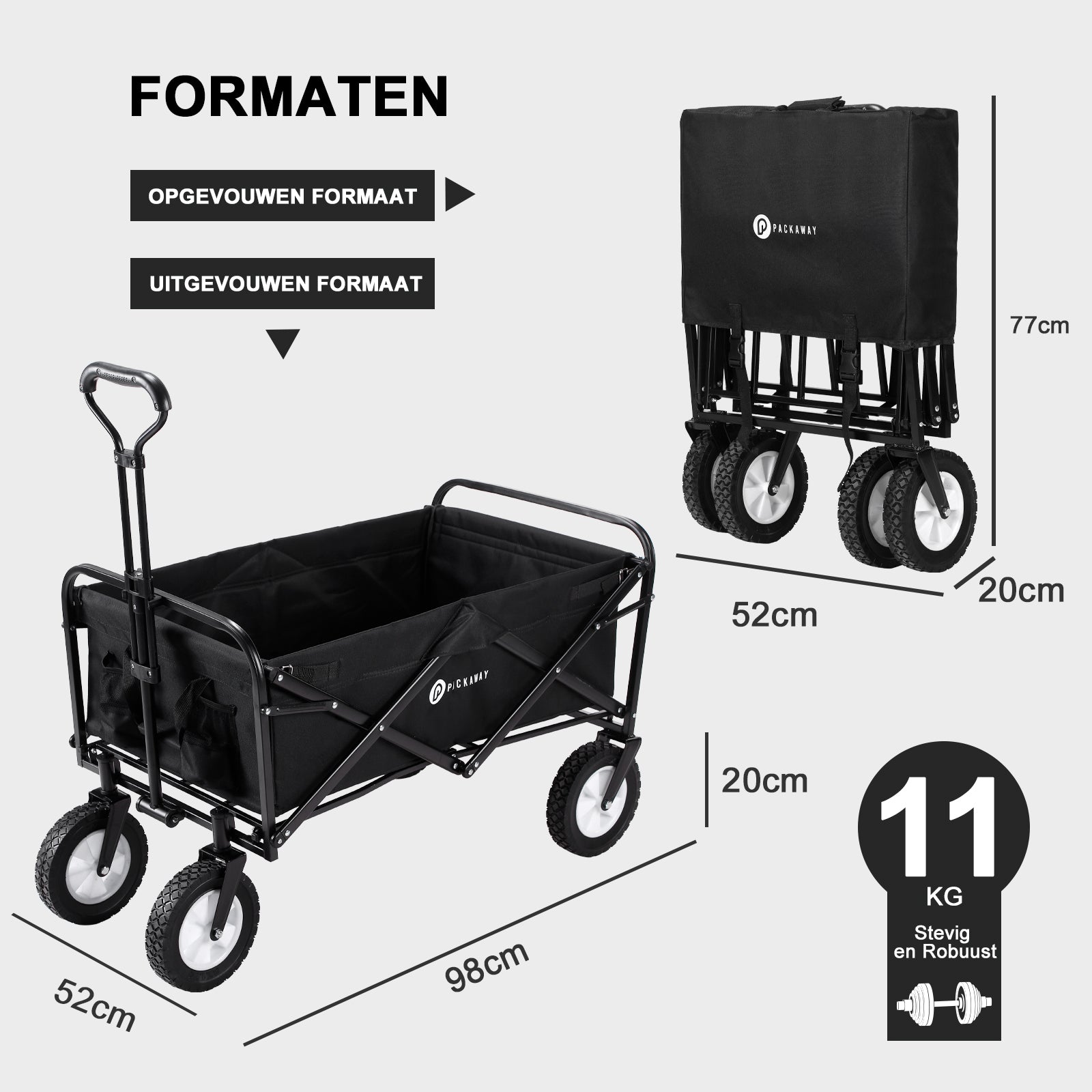 Bolderkar tot 70 kg zwart - Wasbaar polyester - opvouwbaar - 98x53 cm