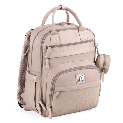 Brisby Premium Luiertas – Uitgebreide en Functionele Verzorgingstas – met buggymontage – Anti Diefstal Vakken - Reistrolley Sleeve - Inclusief verschoonmatje t.w.v.15,99 euro en speenhouder - Levenslange Garantie - Muted Rosé