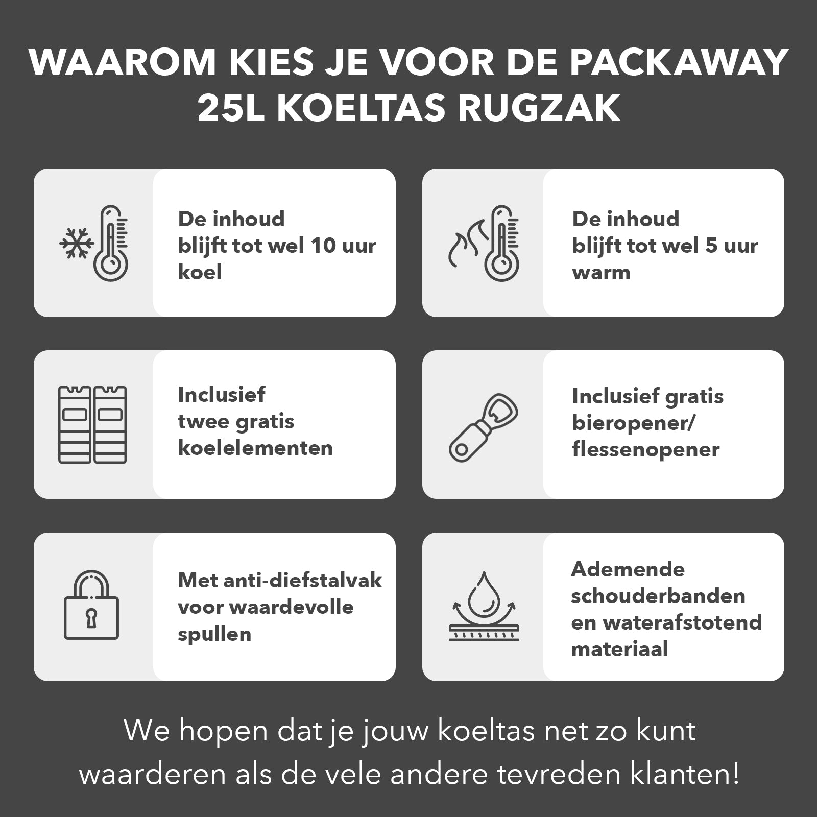 Koeltas rugzak 25L zwart - Waterafstotend - anti diefstal vak - 4 laags geïsoleerd - Incl. 2 gratis koelelementen en gratis flessenopener