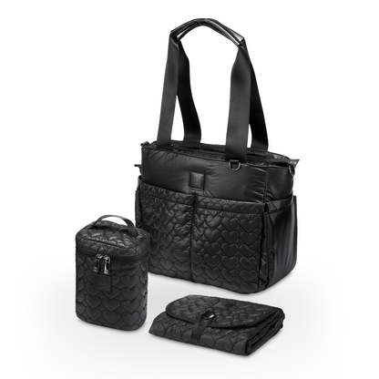 Florence diaper bag 17L black - shoulder bag, care bag - hard-wearing - incl. cool bag, changing mat and stroller hooks - nylon