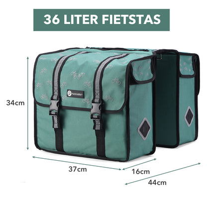 Packaway Dubbele Fietstassen 36L patroon zwart groen - waterdicht - reflectie
