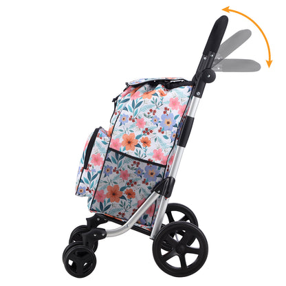 Packaway Boodschappentrolley met 4 wielen - boodschappenwagen deluxe met koelvak en verstelbaar handvat – 60 liter – Pastel Blossom