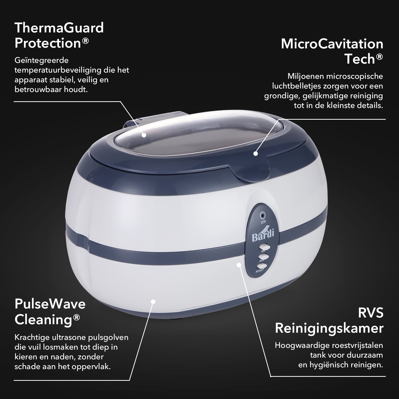 Bardi Ultrasoon reiniger 600ml - Incl. mandje en rek - model 2