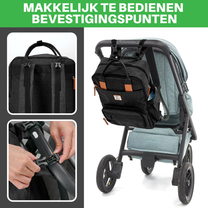 Original slijtvaste luiertas zwart - verzorgingstas - incl. buggymontage en verschoningsmat