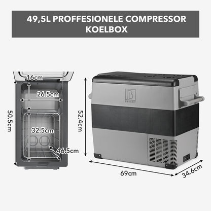 Compressor koelbox 49,5L - Dual zone - koelen en vriezen - 12V en 230V - incl. 2x 1,2L thermosbekers
