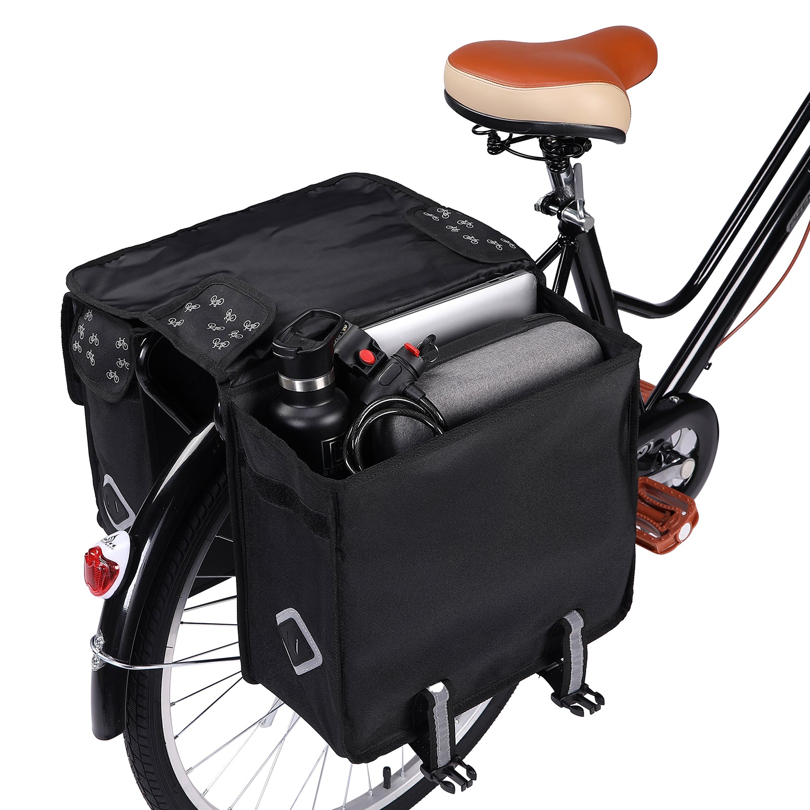 Packaway Dubbele Fietstassen - Waterdicht Fietstassen Elektrische Fiets - Reflectie - Fiets Patroon Zwart 36 Liter