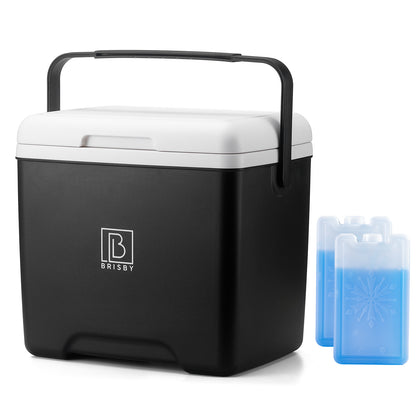 Brisby Koelbox - Frigobox - 13L- Zwart- Tot maximaal 40 uur isolatie - Incl. 2 dikke koelelementen van 450ml - Met koelelementen vergrendeld in deksel en Brisby 500ml Zwarte Dubbelwandige Thermosfles