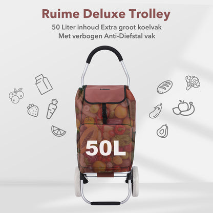 Boodschappentrolley Deluxe 50L met koelvak rood - boodschappenwagen - steekwagenfunctie