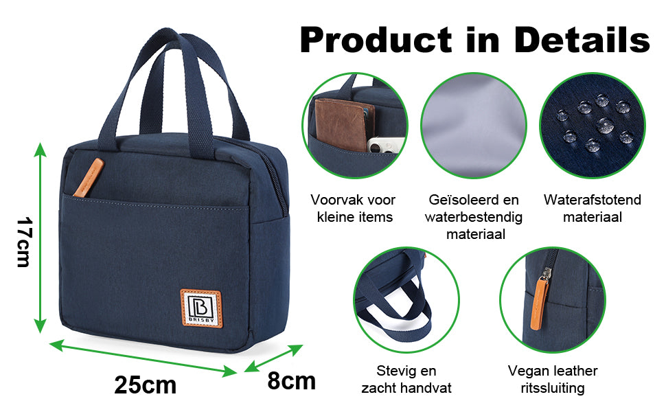 Brisby 4 Layer Insulated Cooler Bag - Lunch Bag - Breast Pump Bag 4 Liter - Blue