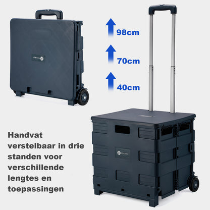 Boodschappentrolley 50L XL zwart - boodschappenkrat - 35 kg draagvermogen - met deksel en telescopisch handvat