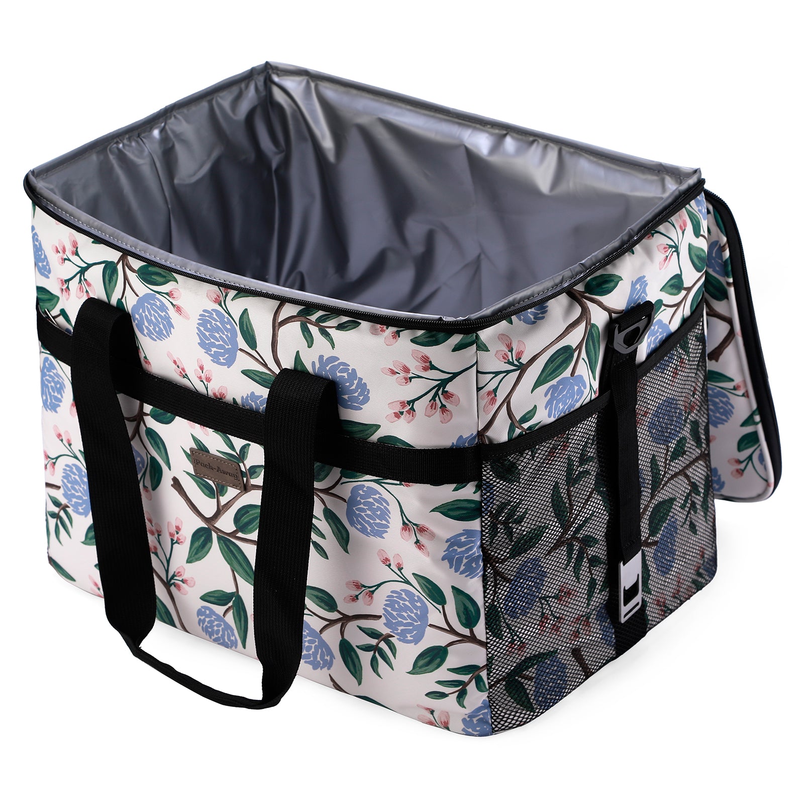 Koeltas 40L white flower - lunchtas - opvouwbaar - 4-laags geïsoleerd - incl. 6 gratis koelelementen en draagband