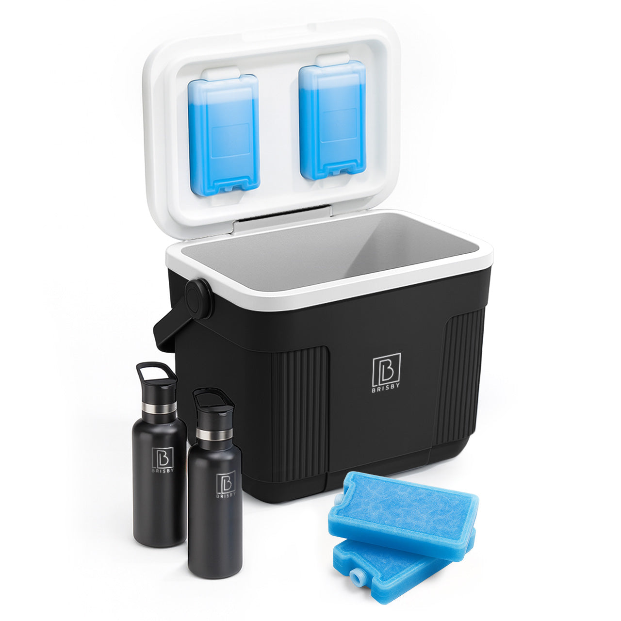 Brisby Koelbox 22L zwart + 2 thermosflessen 0,5L set -  incl. 4 koelelementen
