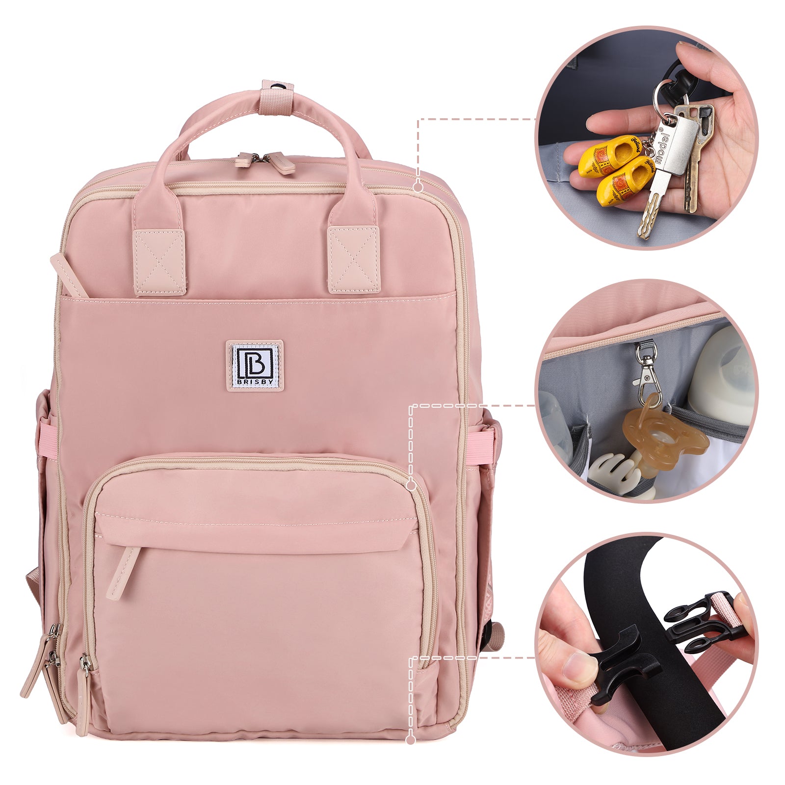 Brisby slijtvaste Luiertas – verzorgingstas – met buggymontage - Soft Pink