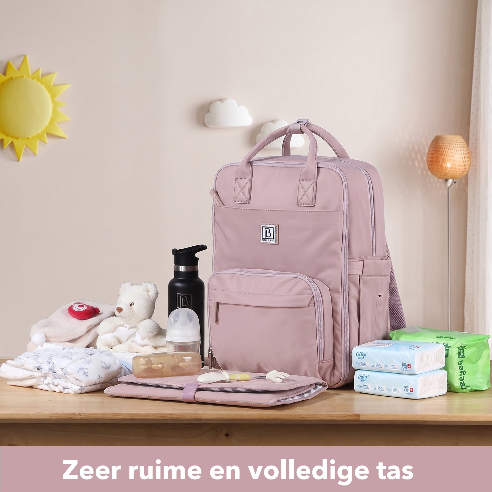 Brisby slijtvaste Luiertas – verzorgingstas – met buggymontage - Calm Lila