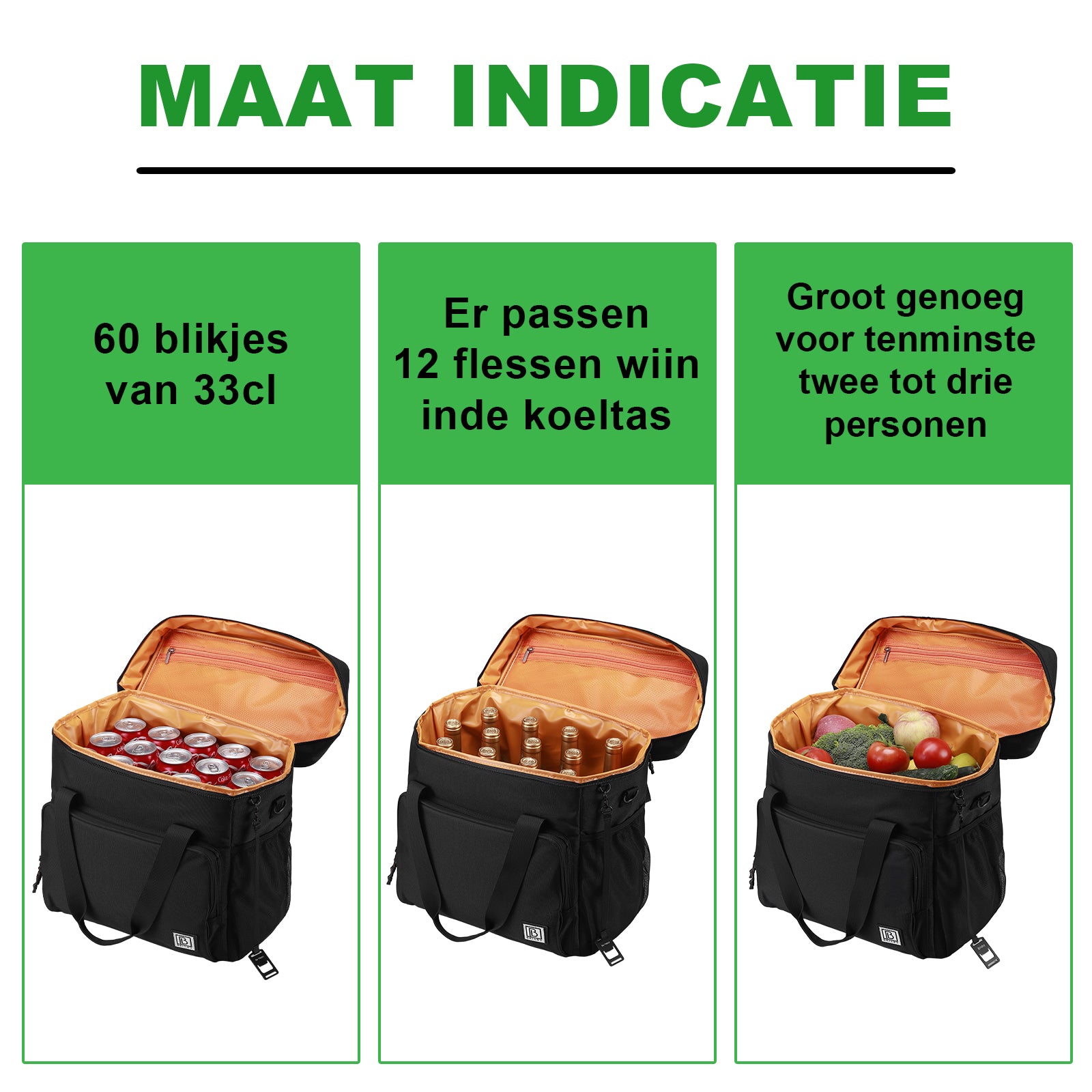 Koeltas 30L zwart-oranje - Lunchtas - 4 laags geïsoleerd - incl. 4 koelelementen