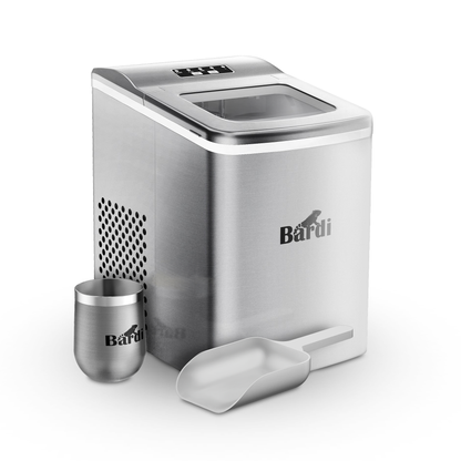Bardi Deluxe Ice Cube Machine 2L Stainless Steel - Self-cleaning function - Ice cube maker with ice scoop - Incl. luxury thermos cup and ice scoop