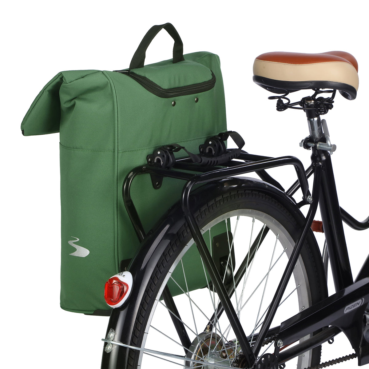 Fietstrolley Tas 2-in-1 Fietstas en Trolley Zwart 18-28L Laptopvak Verstelbare Hendel Bevestigingssysteem - Groen
