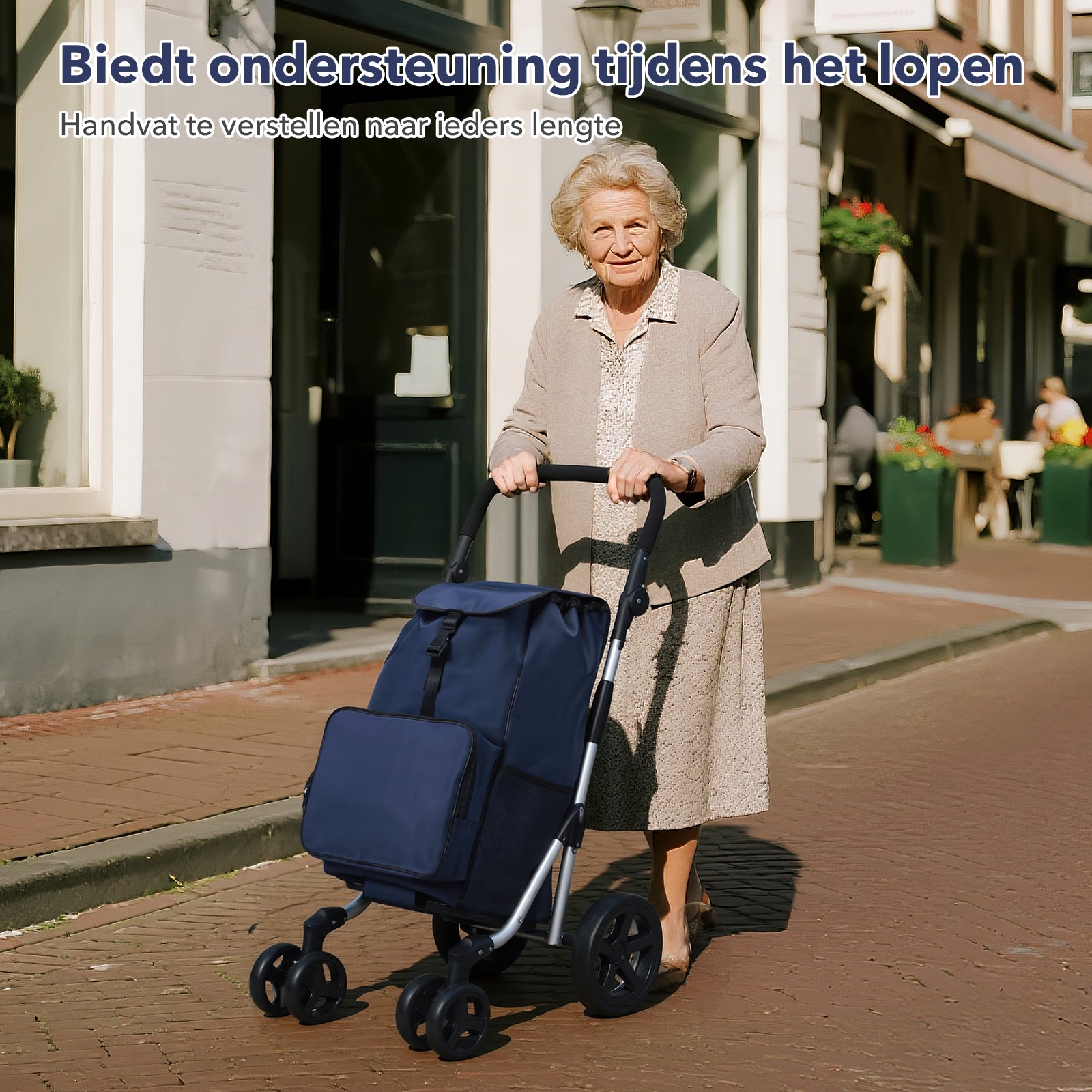 Boodschappentrolley deluxe 60L blauw  - koelvak - boodschappenwagen - steekwagenfunctie - verstelbaar handvat