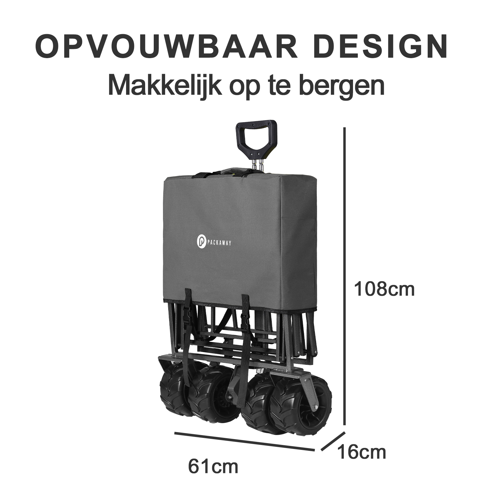 Bolderkar XL grijs -  tot 80 kg - heavy duty - 90L - opvouwbaar - wasbaar polyester - 98x45 cm